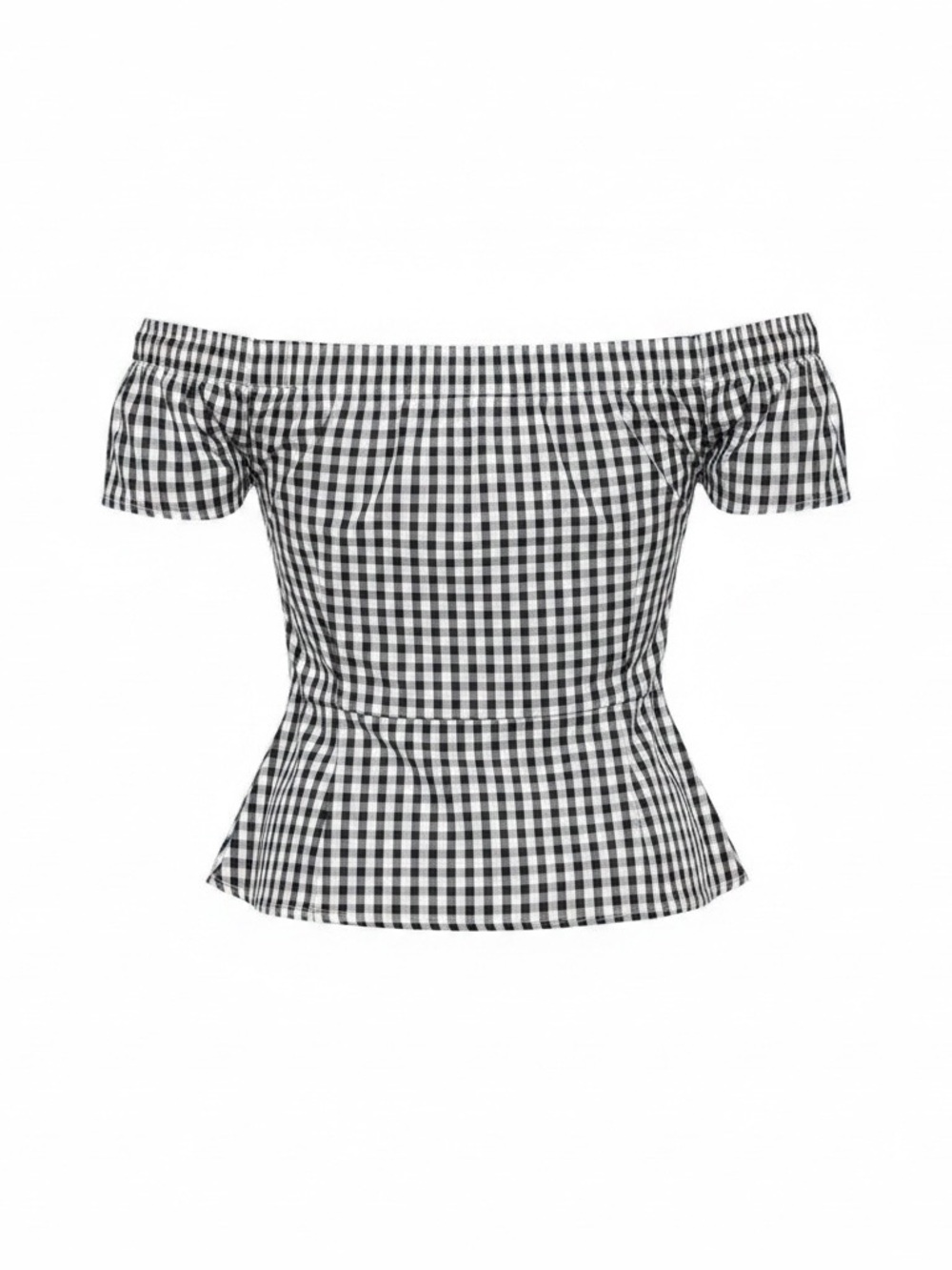 Express Black and White Gingham Off-Shoulder Blouse